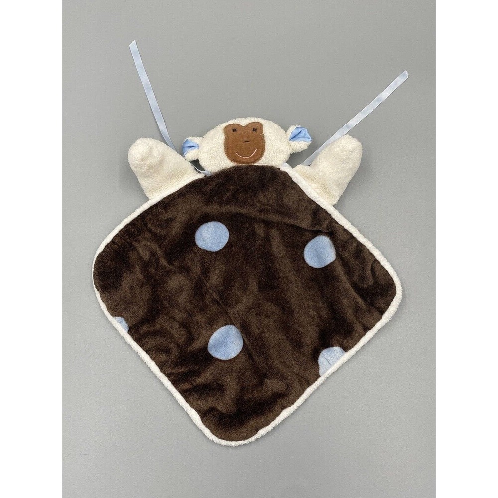 White Lamb Sheep Brown Plush Lovey Blue Polka Dots Baby‎ Security Blanket